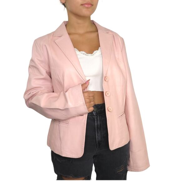 90s Vintage Bagatelle Pink Leather Jacket Pastel Medium Retro - Picture 8 of 11